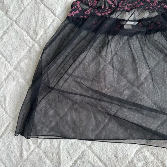 Victoria's Secret | Silver Label Black Chiffon Floral Babydoll | Size Medium - Picture 6 of 12